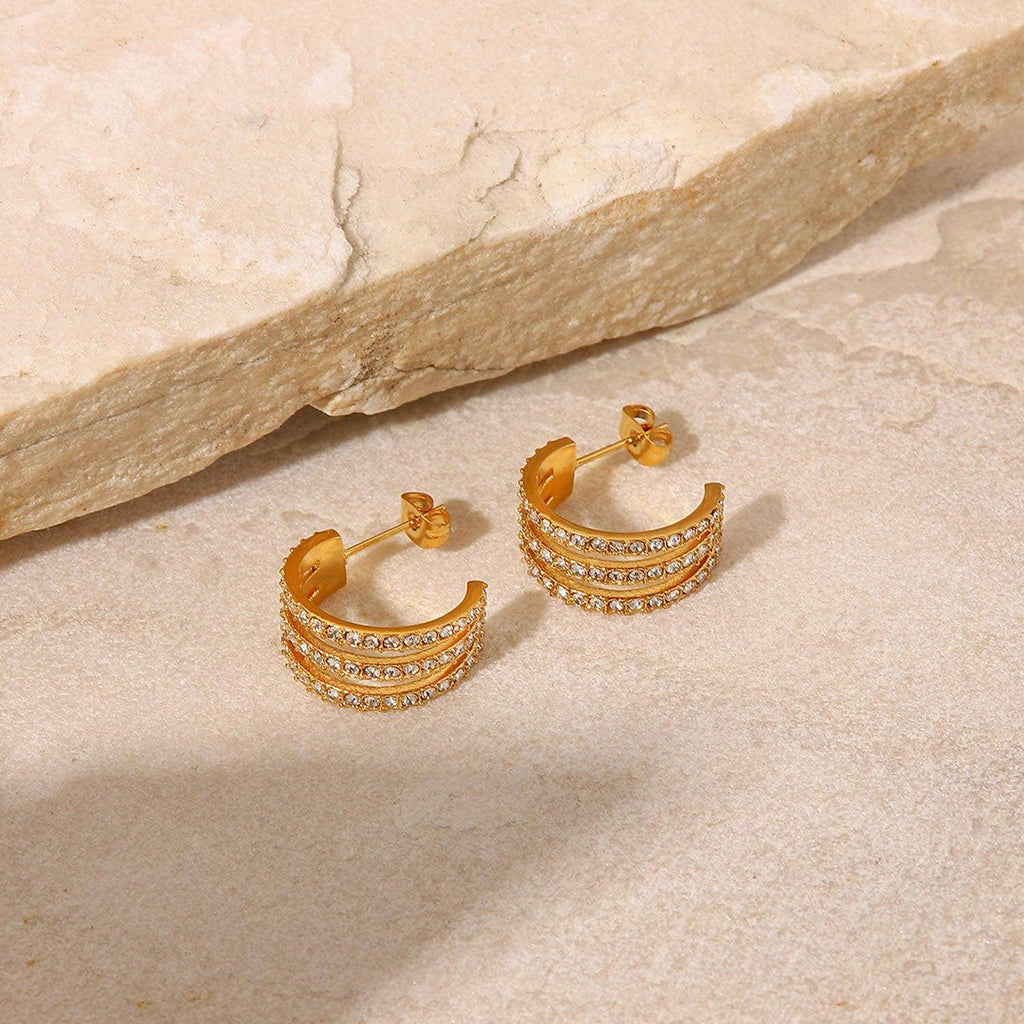 Stainless Steel Inlaid Zircon C-Hoop Earrings for Women