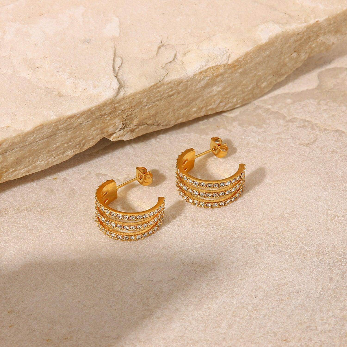 Stainless Steel Inlaid Zircon C-Hoop Earrings for Women