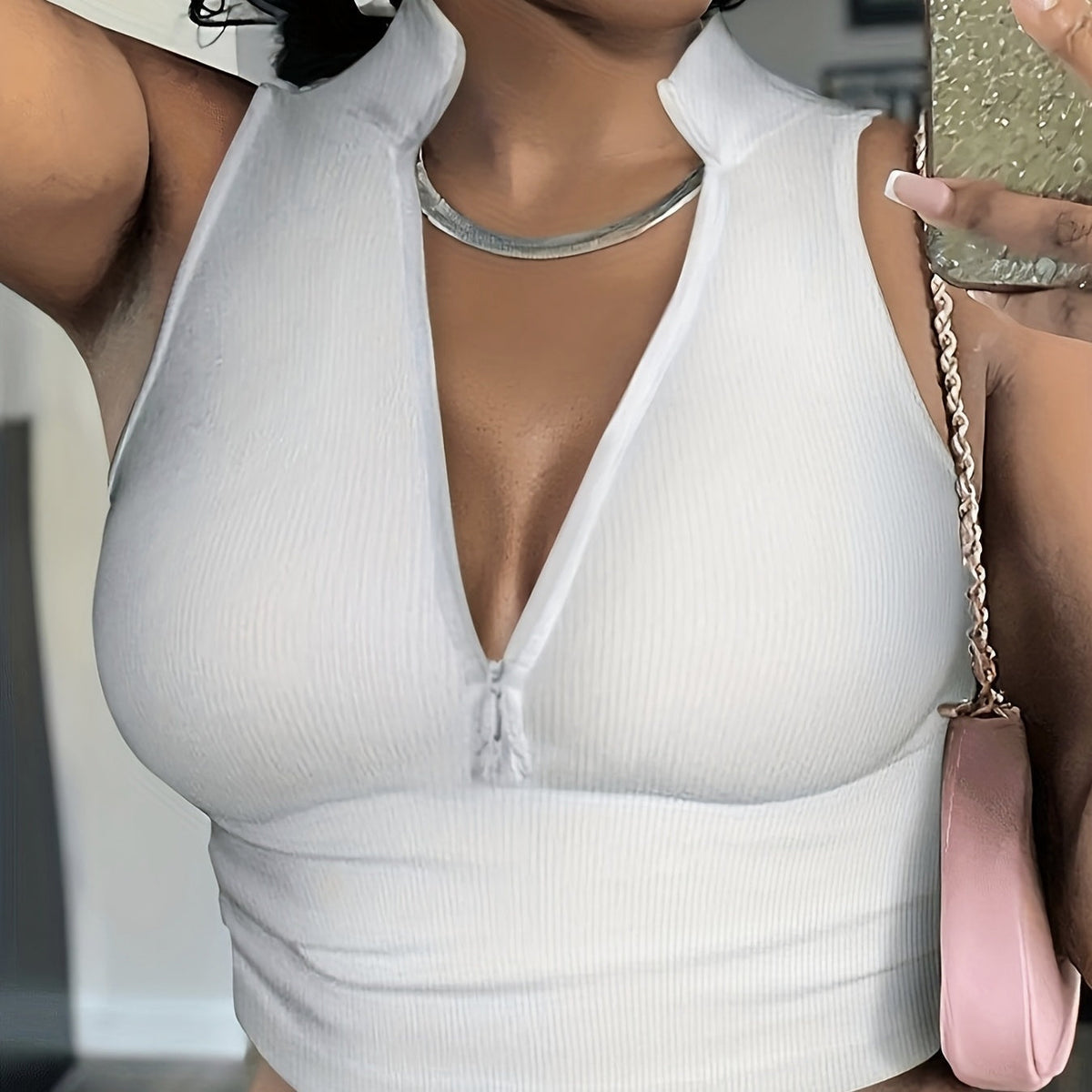 Women’s Ribbed V-Neck Zipper Camisole