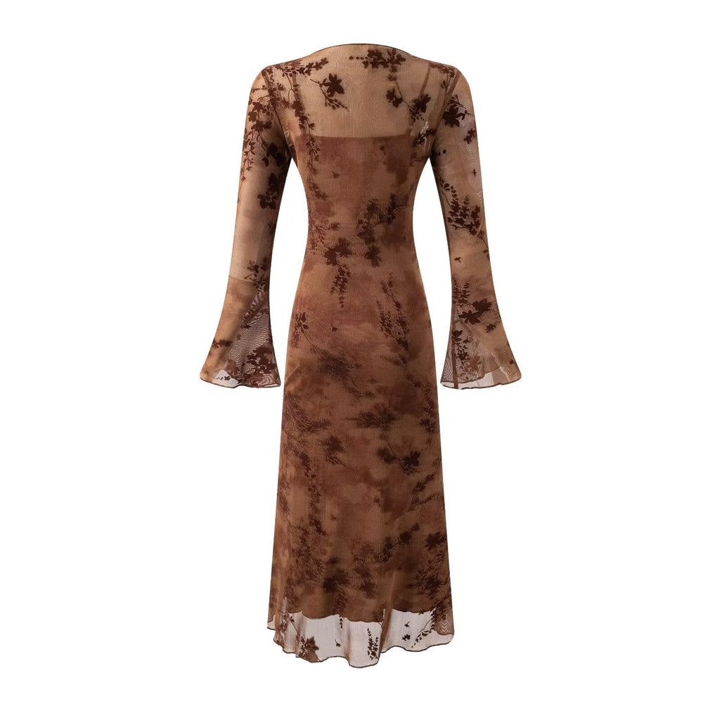 Summer Mesh Jacquard Casual off Neck Bell Sleeve Dress