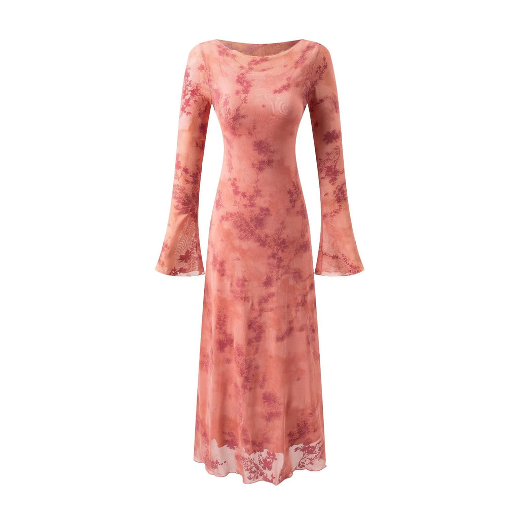 Summer Mesh Jacquard Casual off Neck Bell Sleeve Dress