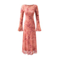 Summer Mesh Jacquard Casual off Neck Bell Sleeve Dress
