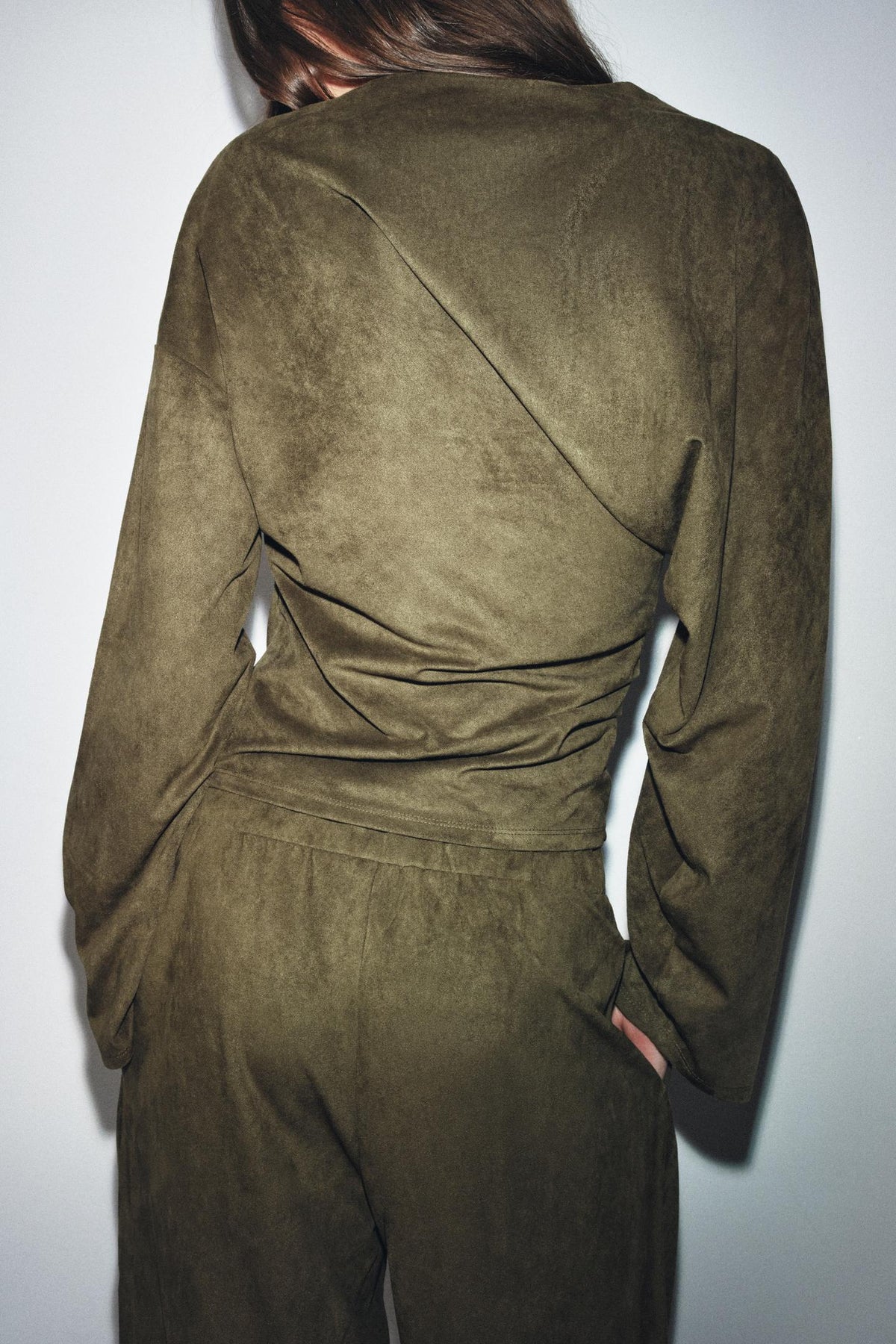 Women Clothing Waist Pleated Suede T shirt Top Belt Pants Suit Women