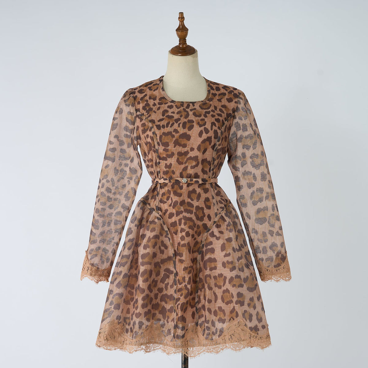 Women Elegant Printed Leopard Print Linen Wrap Around Dress