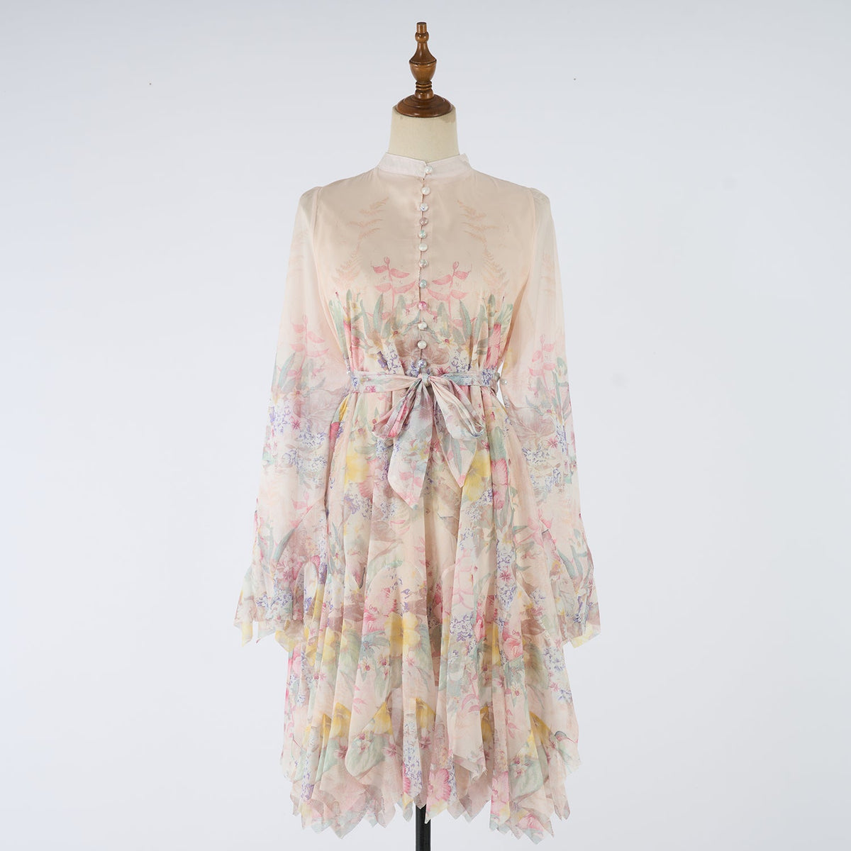 Women Short Printed Dress With Button Down Front