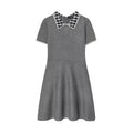Autumn Tight Waist Slim Fit Plaid Neckline Stitching Dress A line Knitted Short Skirt Women