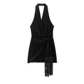 Decorated Tassel Velvet Short Dress