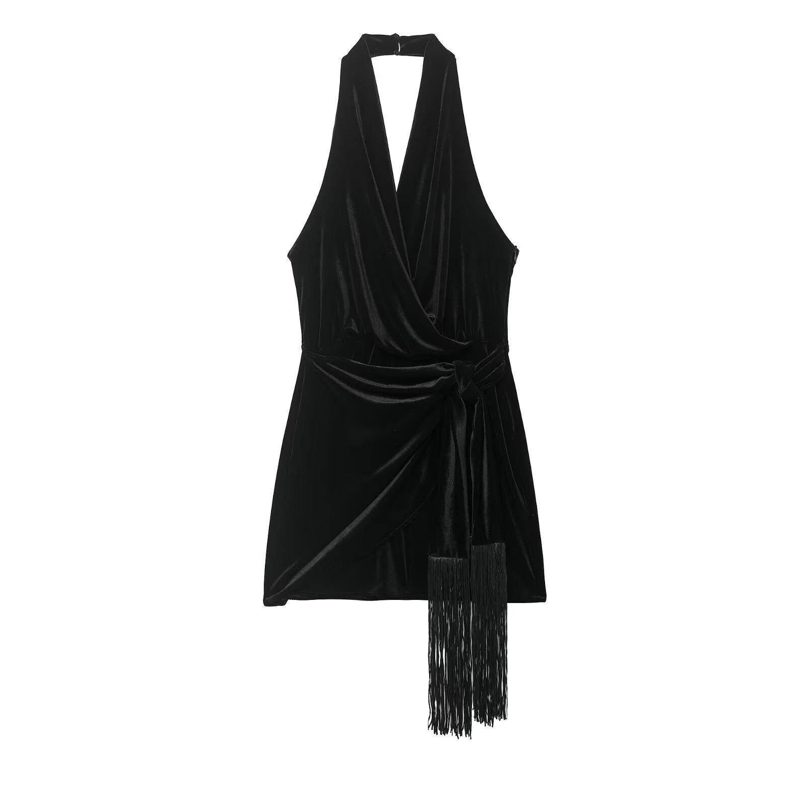 Decorated Tassel Velvet Short Dress