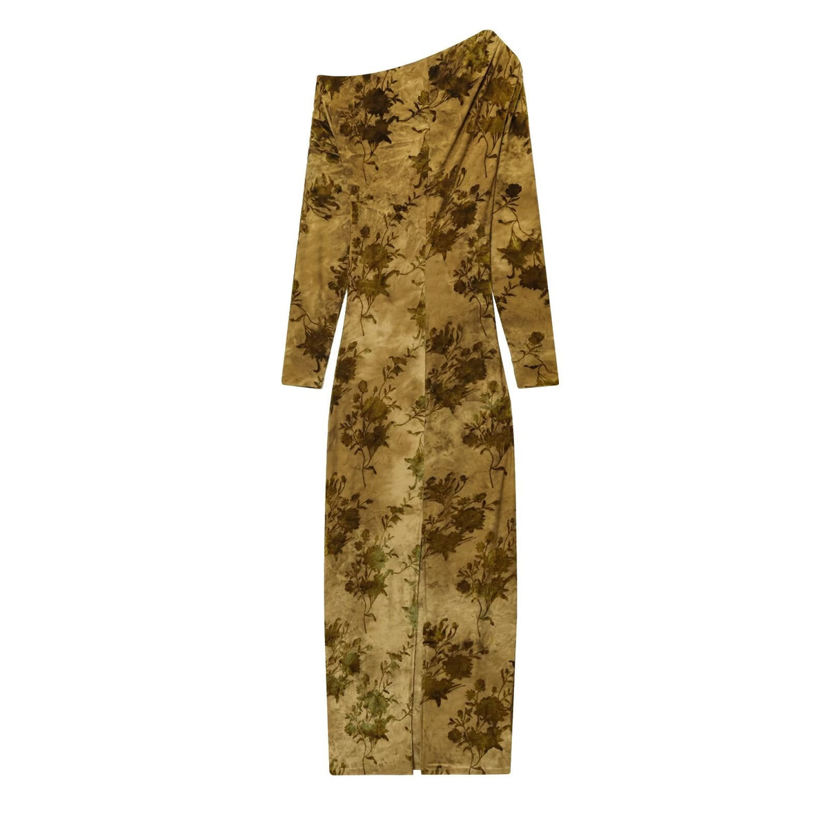 Women Clothing Autumn Lightly Mature Slim Slimming Flocking Pleated Dress