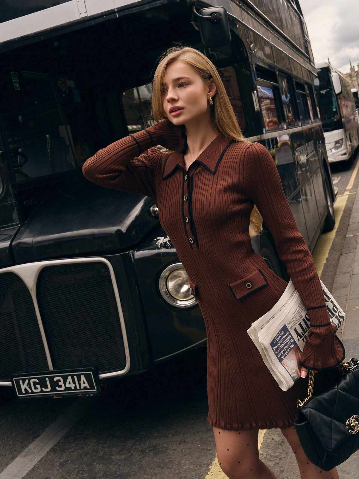Women Autumn Long Sleeved Buttoned Knitted Cardigan Short Dress