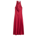 Women Clothing Top Product Silk Satin Texture Hanging Collar Sleeveless Slim Burgundy Maxi Dress