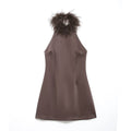 Simple Slim Feather Hanging Collar Dress