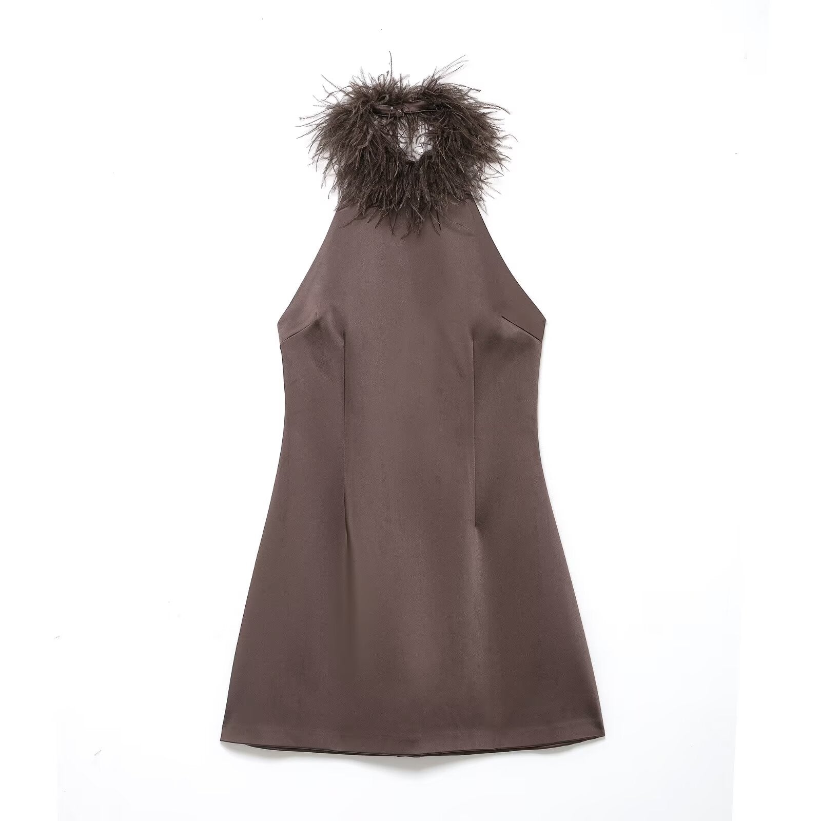Simple Slim Feather Hanging Collar Dress