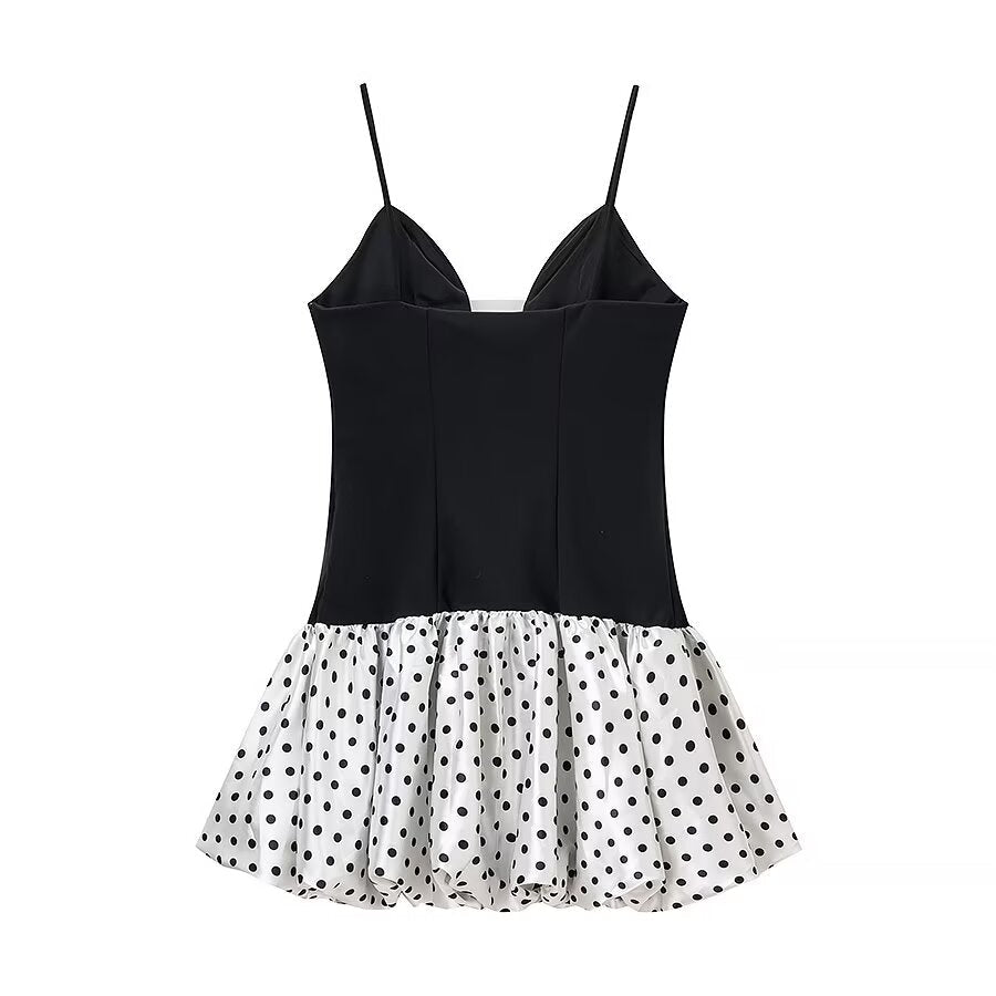 Women Clothing Sexy Polka Dot Stitching Strap Short Dress