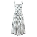 French Retro Dots Printed Lace Trim Holiday Dress Summer Waist Trimming Lace up Slim Fit Holiday Cami Long Dress