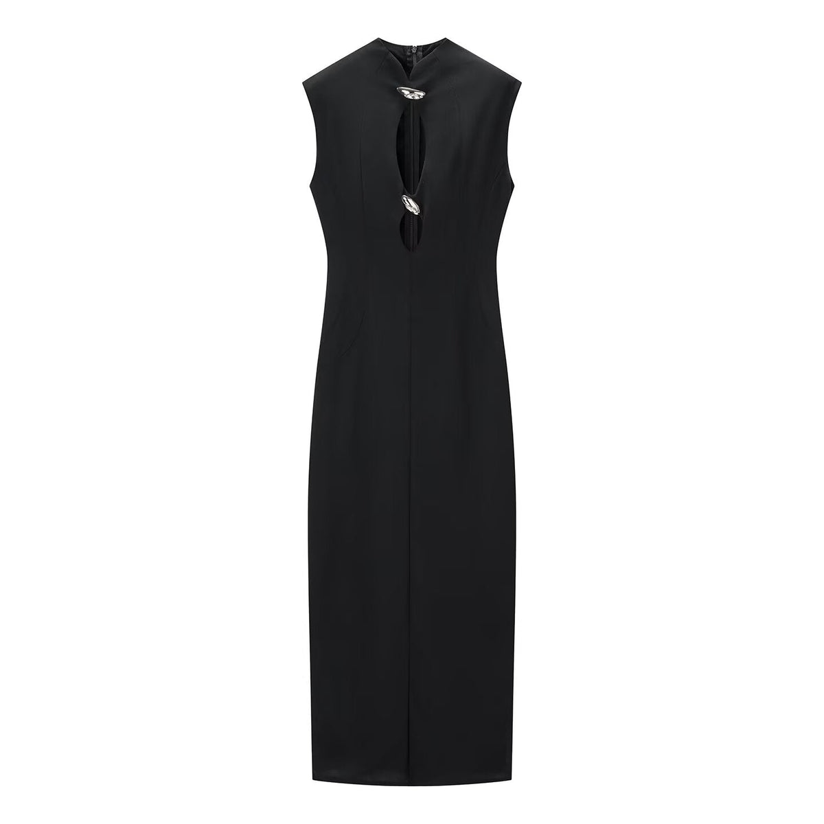 Autumn Winter Sexy Sexy Solid Color Slim Sleeveless Hollow Out Cutout Dress