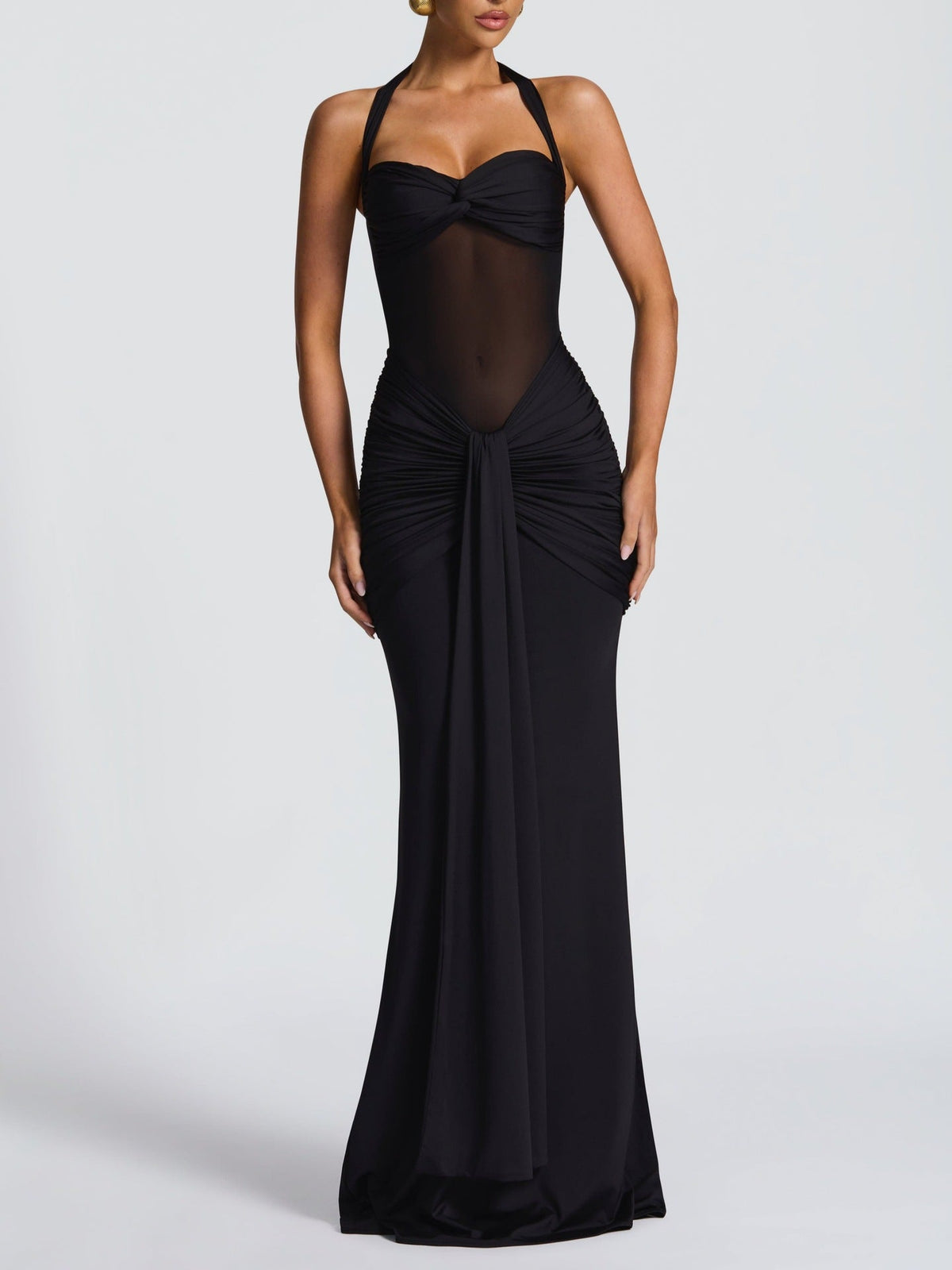 Women Clothing Summer Sexy Stitching See through Halter Dress