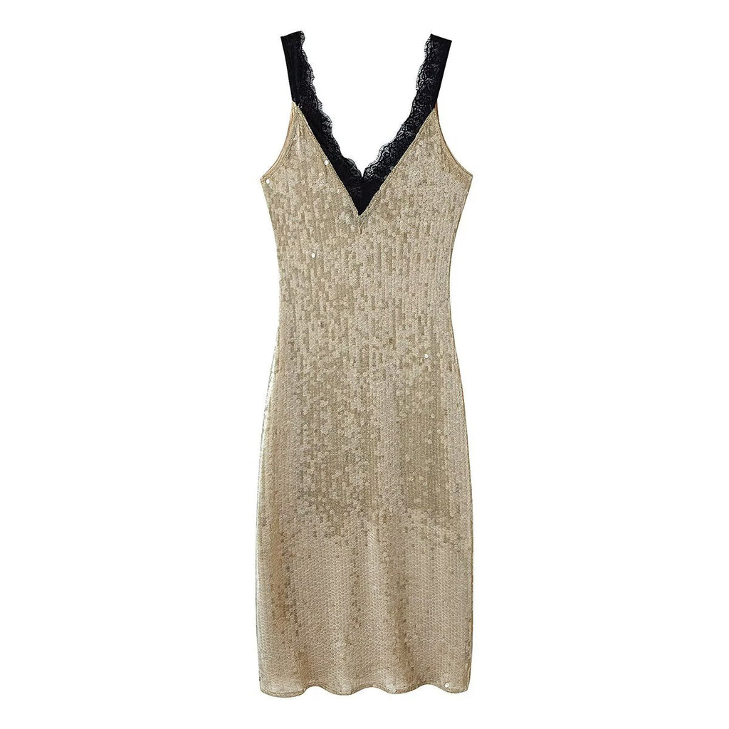 Women Clothing Top Beads Decoration Lace Dress
