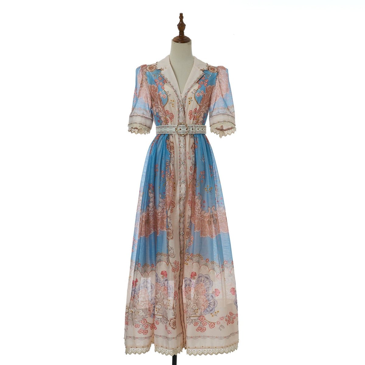 Women Autumn Print Stand Up Collar Single Button Elegant And Stylish Long Sleeved Dress