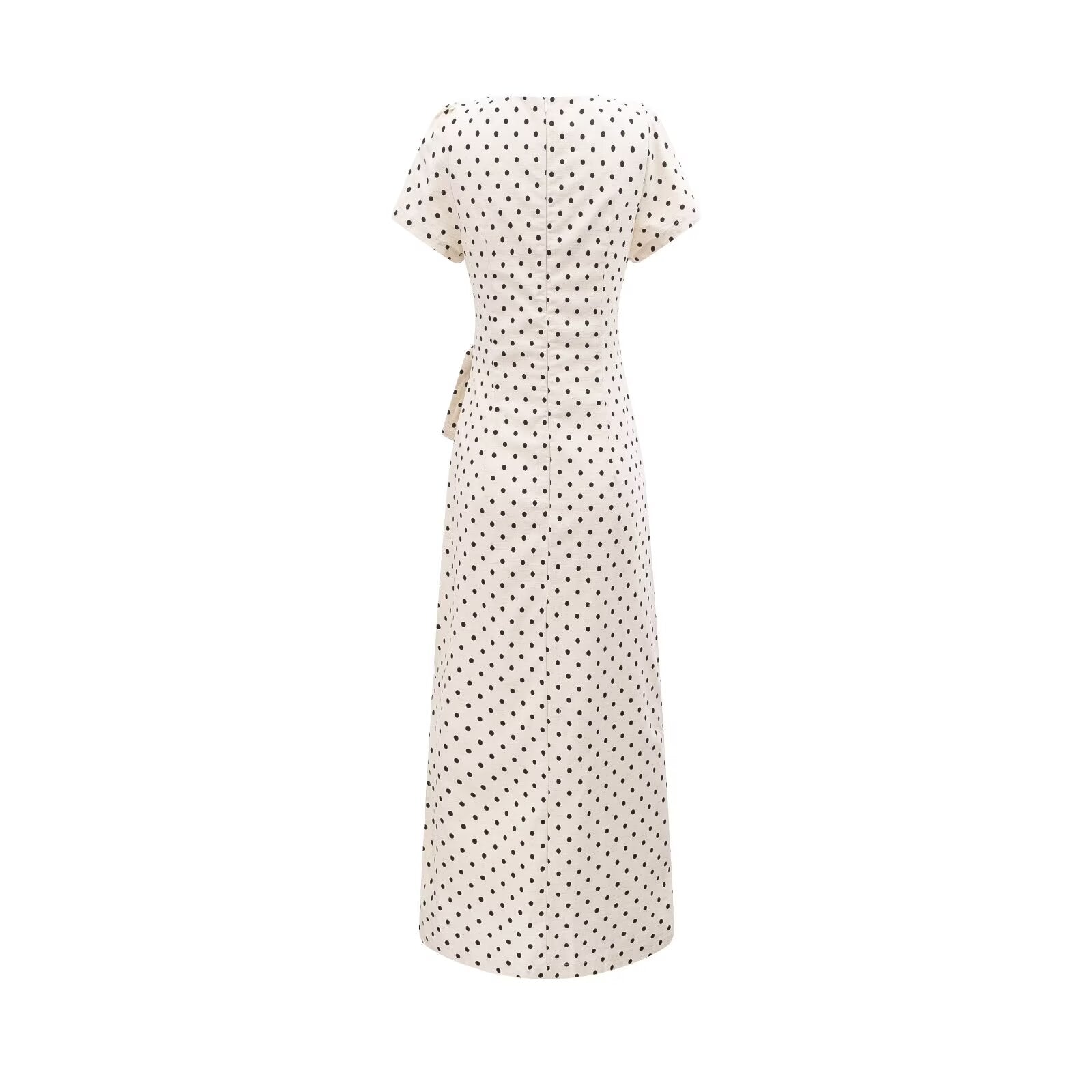 Pleated Lace up Waist Trimming Short Sleeved Dress Summer Slim Fit Maxi Dress