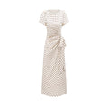 Pleated Lace up Waist Trimming Short Sleeved Dress Summer Slim Fit Maxi Dress
