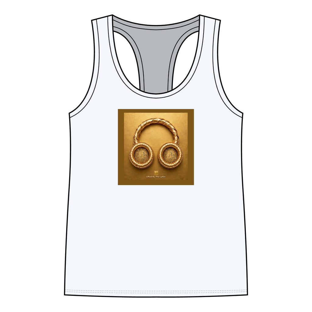 Gold Headphones Graphic Racerback Tank — Women's Music Lover Tank Top