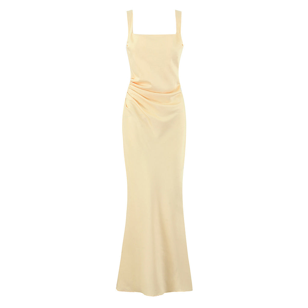 French Socialite Cocktail Boning Corset Fishtail Dress Lace up Waist Controlled Cami Dress