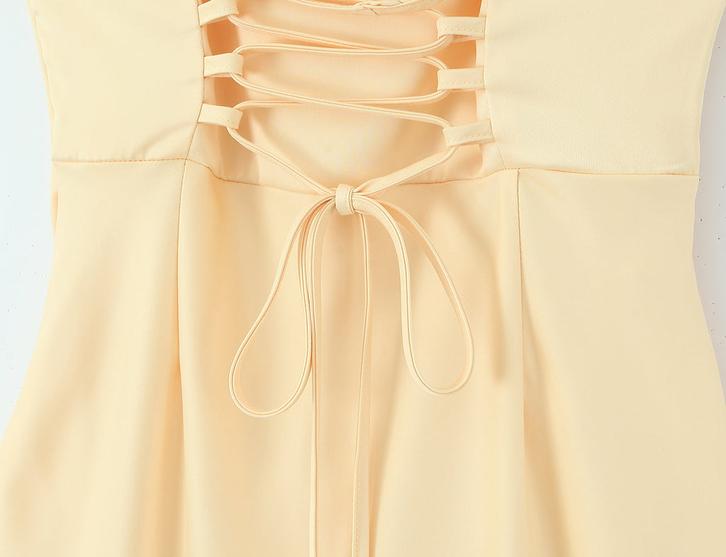 French Socialite Cocktail Boning Corset Fishtail Dress Lace up Waist Controlled Cami Dress