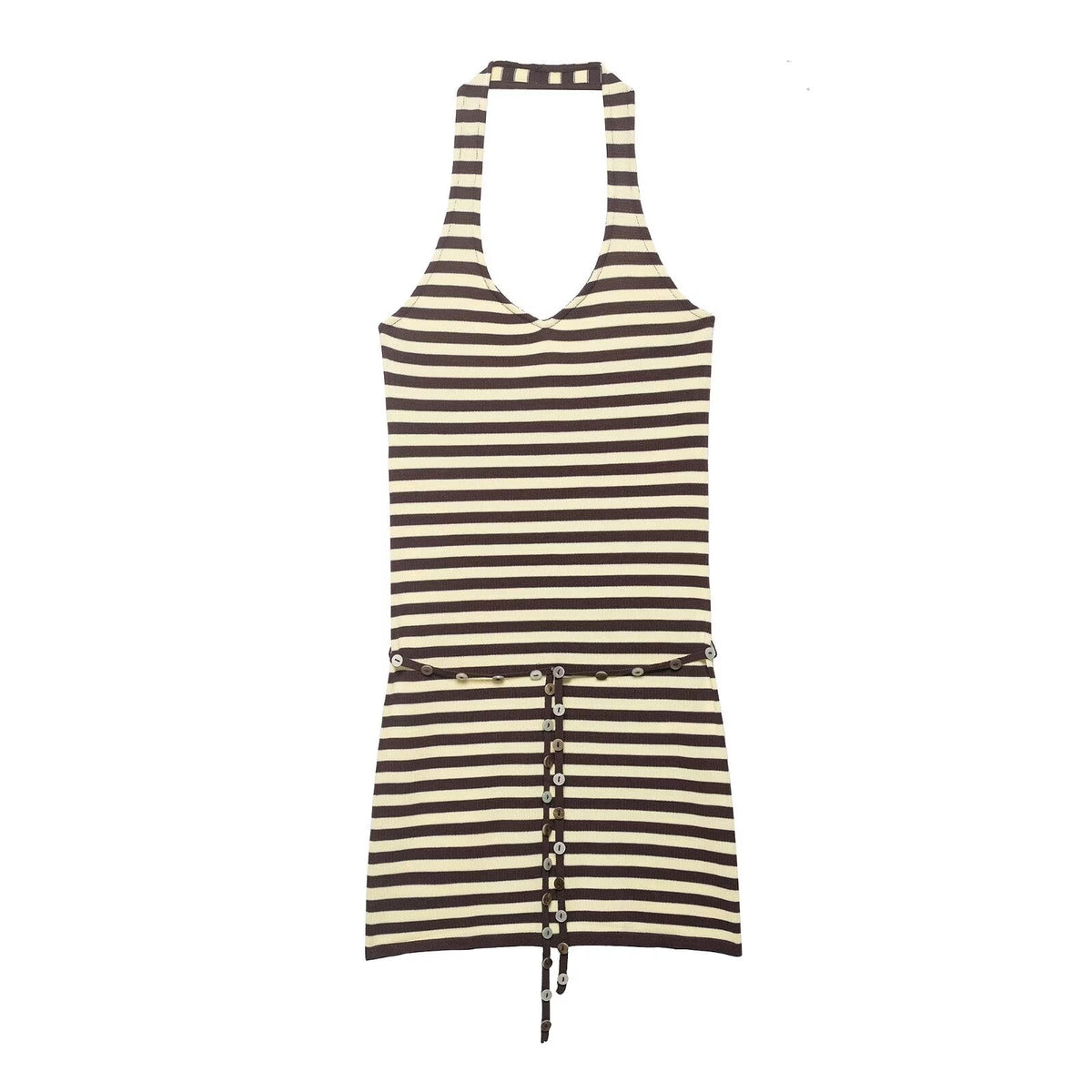 Women Clothing Summer Halter Backless Slim Sleeveless Striped Short Dress