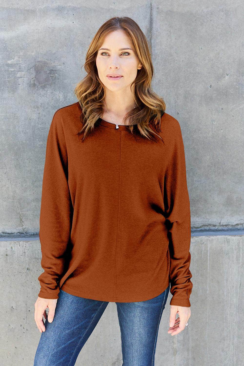Double Take Full Size Round Neck Long Sleeve T-Shirt for Women