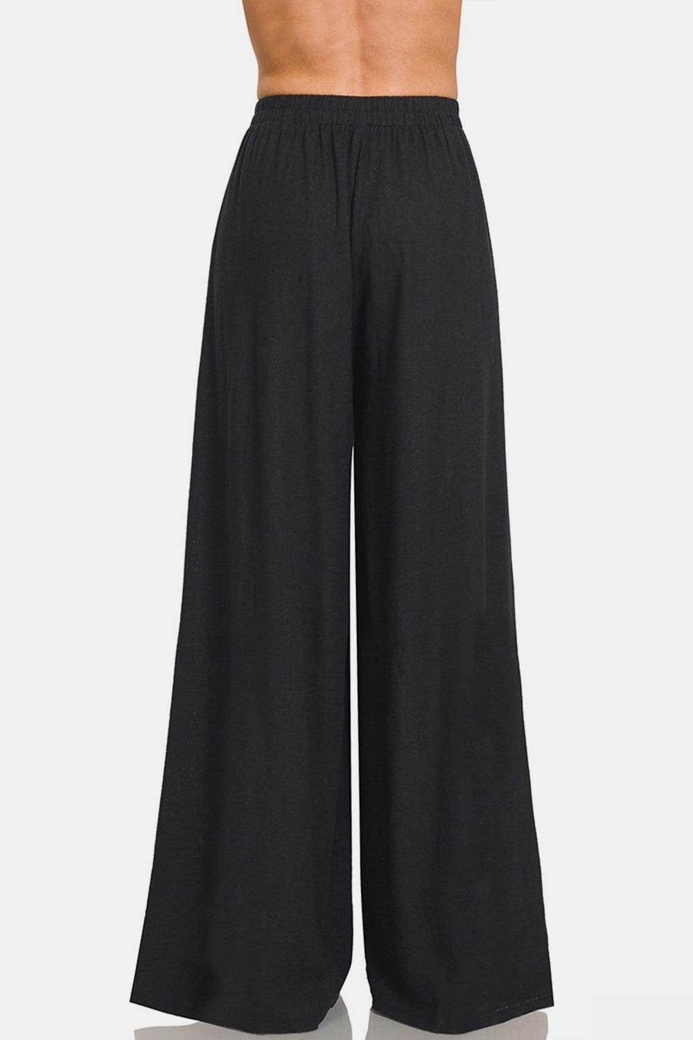 Zenana Pleated Linen Blend Wide Leg Pants for Women