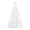 Spring Simple Thin Lace Stitched Backless Maxi Dress