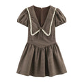 Women Clothing Summer Sweet Cute Anti Aging Plaid Collared Dress