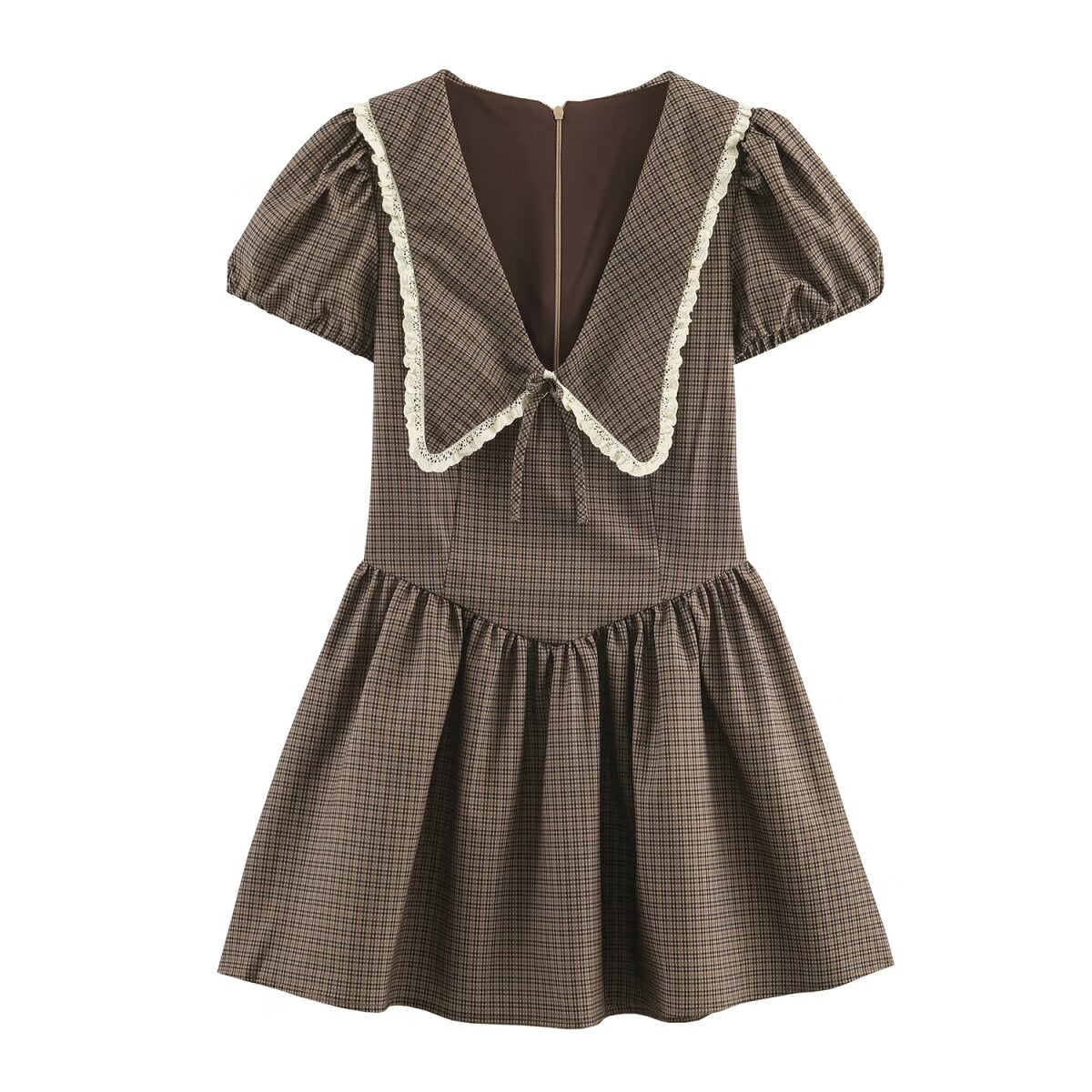 Women Clothing Summer Sweet Cute Anti Aging Plaid Collared Dress