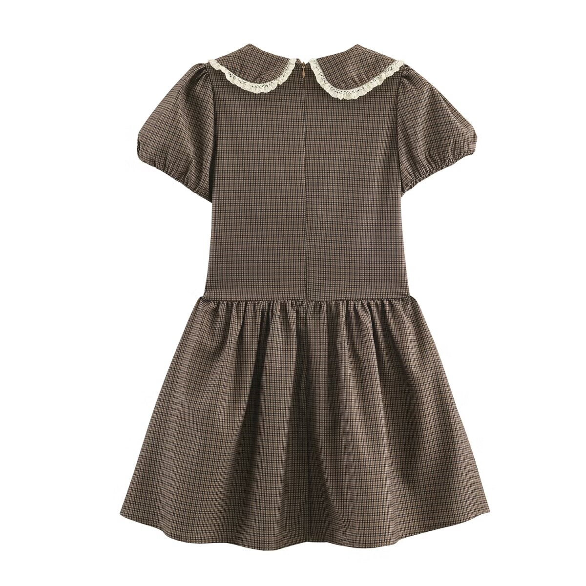 Women Clothing Summer Sweet Cute Anti Aging Plaid Collared Dress