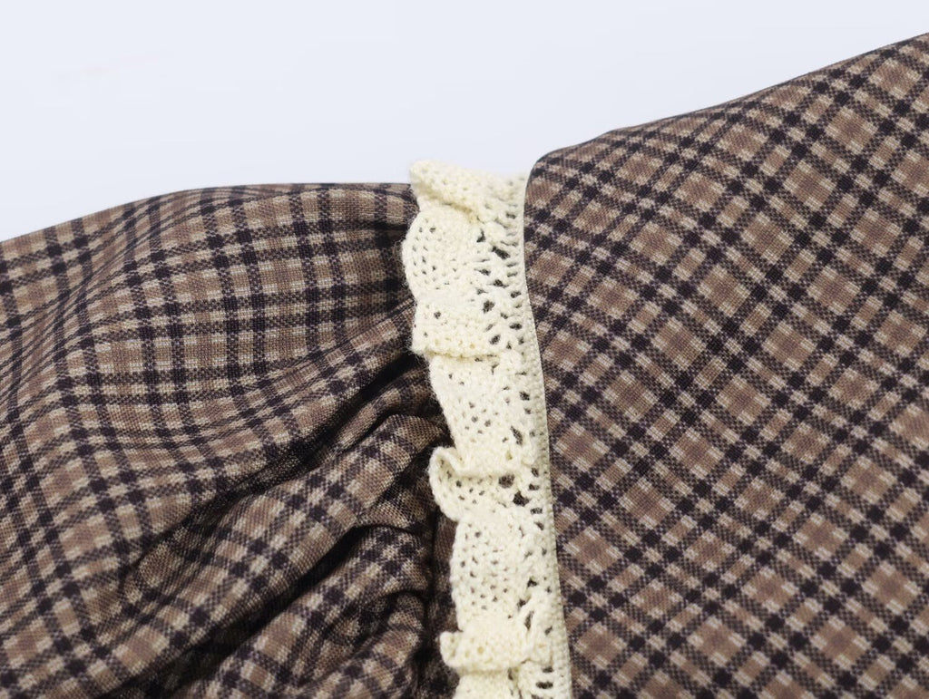 Women Clothing Summer Sweet Cute Anti Aging Plaid Collared Dress