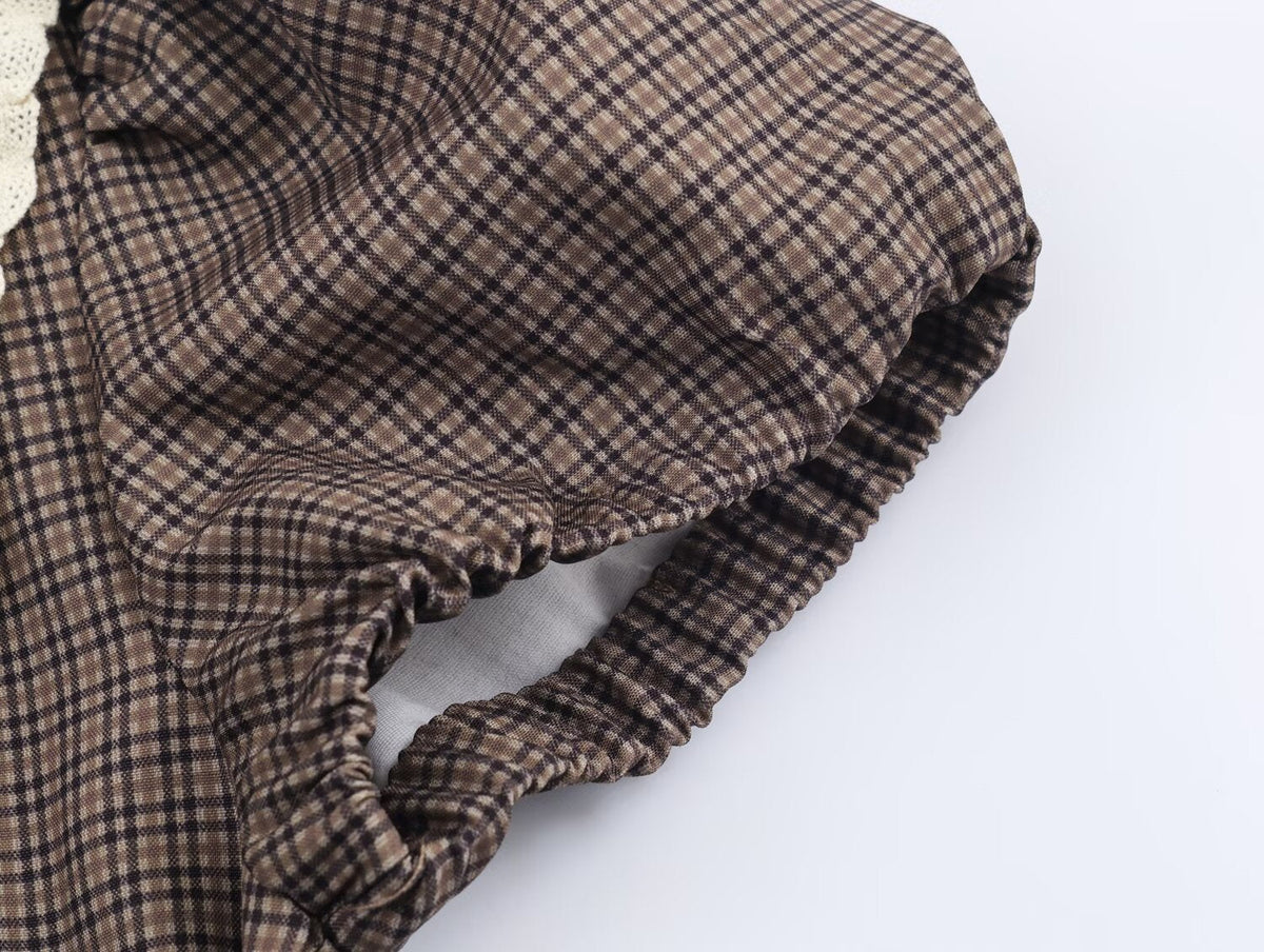 Women Clothing Summer Sweet Cute Anti Aging Plaid Collared Dress