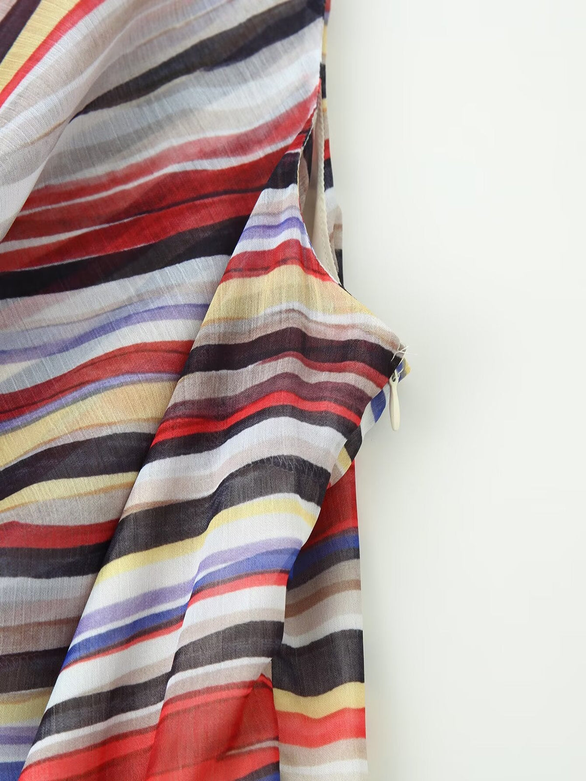 Women Clothing Fashionable Elegant Swing Collar Colorful Striped Sleeveless Dress