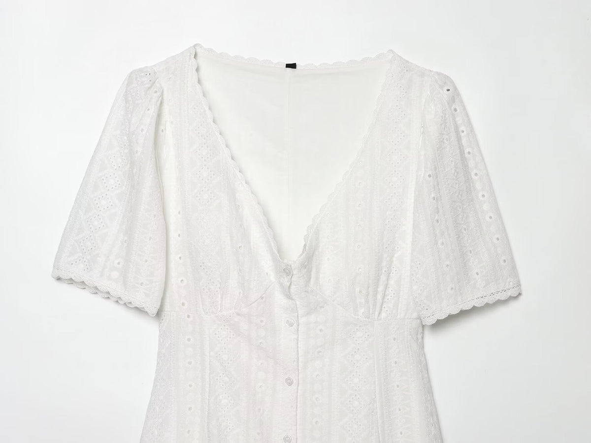 Women Clothing Fashionable Hollow Out Cutout Embroidered Short Dress