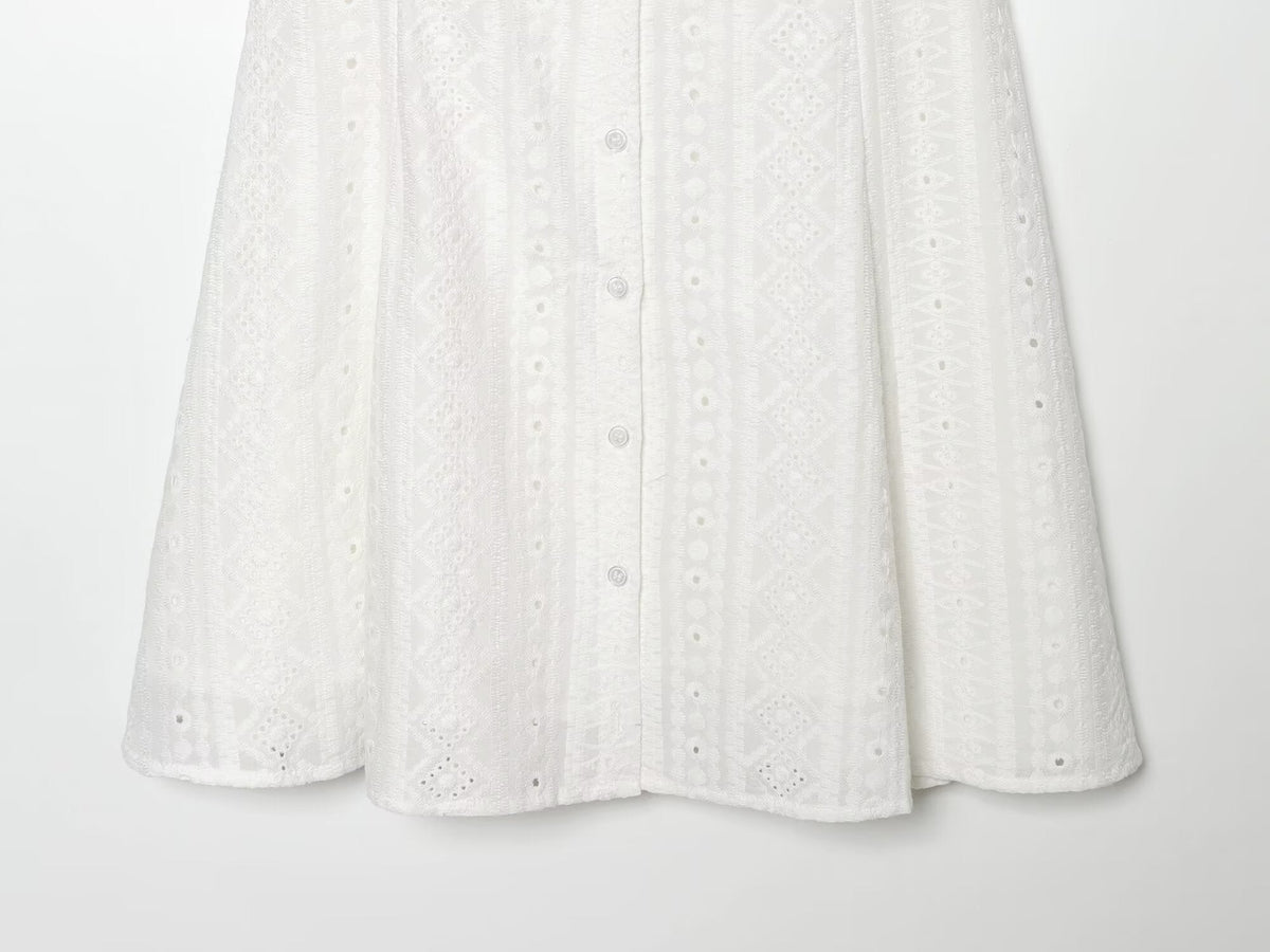 Women Clothing Fashionable Hollow Out Cutout Embroidered Short Dress