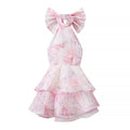 Summer French Sweet Printed Hanging Collar Stacked Ruffled Waist Dress