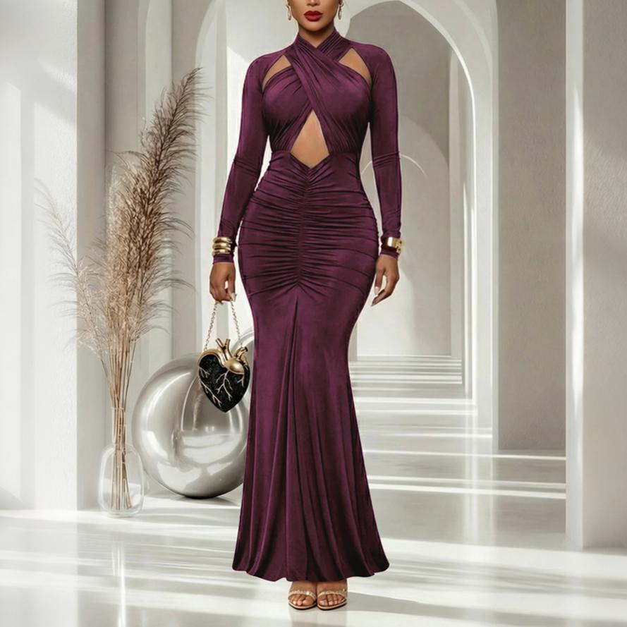 Slim Fit Long Sleeve Narrow Dress Sexy Bandeau Dress Slimming Dinner Dress