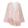 Printed Long Sleeve Design Deep V Plunge neck Waist Controlled Slimming Short Dress