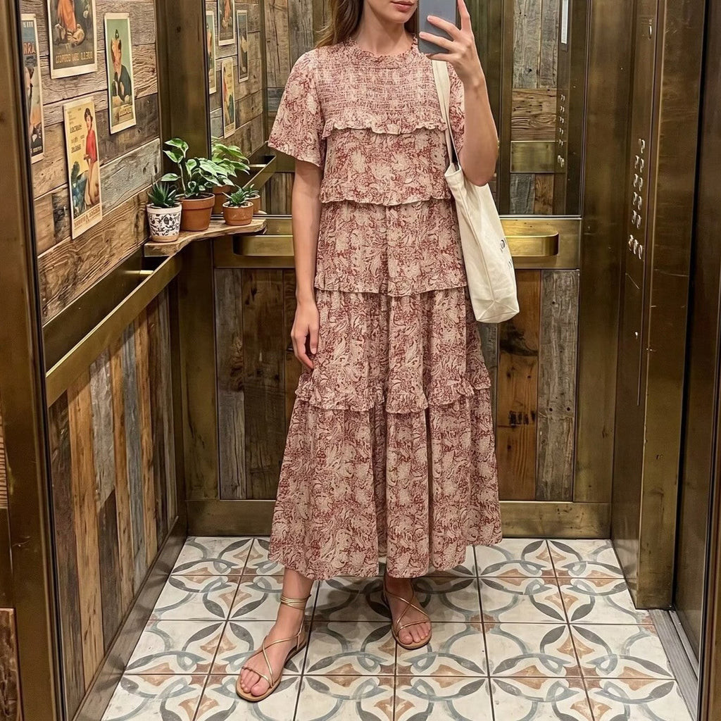 Spring Women Rayon Printed Cake Bohemian Casual Dress
