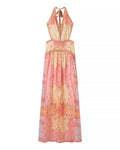 Halterneck Printed Tie Dye Dress Women Clothing Summer Stylish Printed Tie Dye Dress
