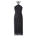 Vintage Leopard Print Halter Spaghetti Straps Dress Women Sexy Big Backless Slim Fit Seaside Holiday Midi Dress