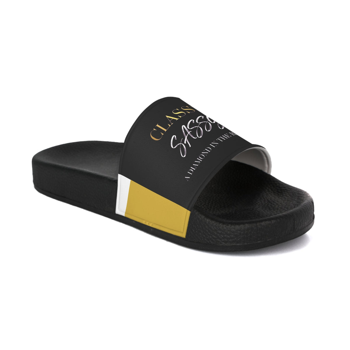 Classy Sassy Women’s Slide Sandals — Black and Gold Casual Pool Slides