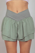 Very J V-Shaped High Waist Layered Active Shorts for Women