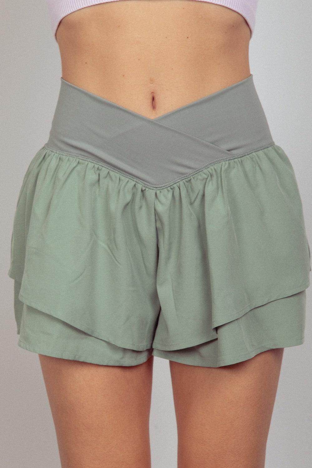 Very J V-Shaped High Waist Layered Active Shorts for Women