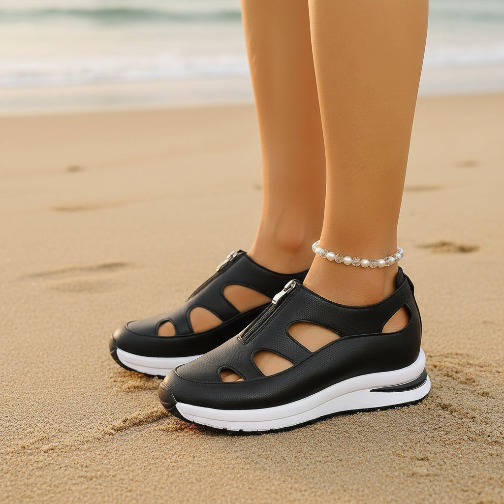 Women's Chunky Sole Closed-Toe Sandals – Soft Sole Velcro Strap